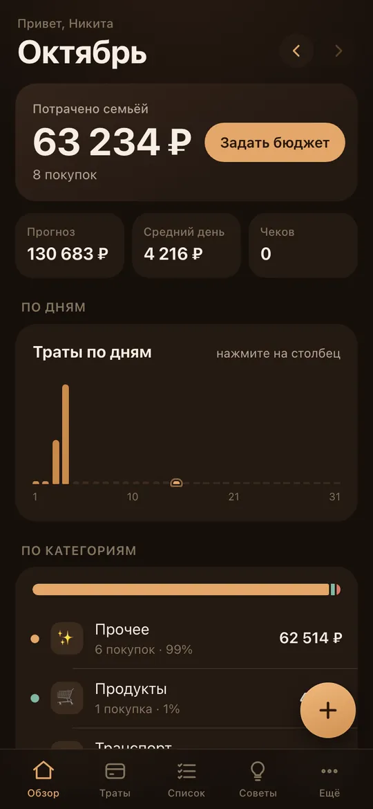 Мини-приложение учёта трат: расходы за октябрь и график по дням